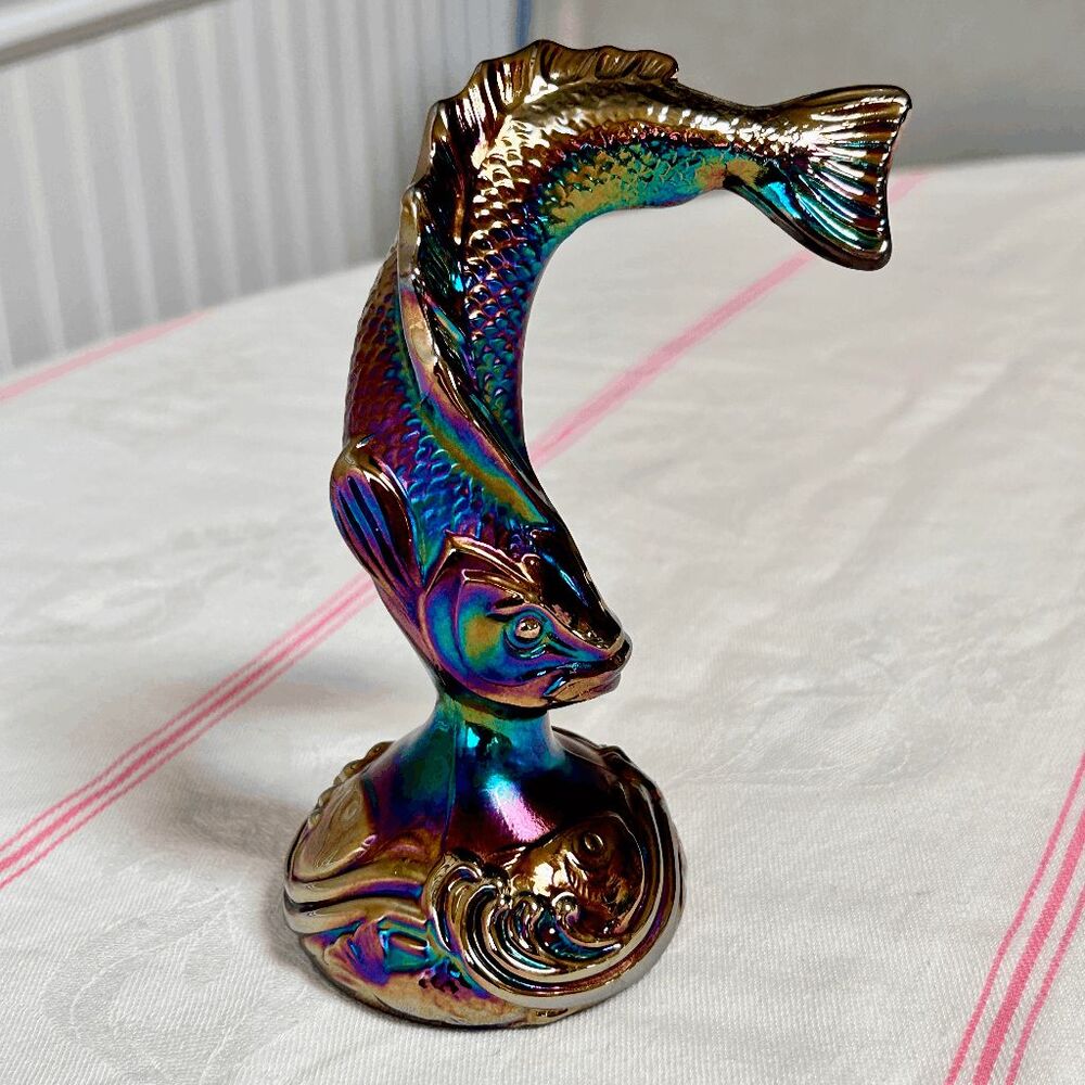 Vintage Fenton Art Glass Carnival Glass Leaping Jumping Fish Trout 5.75"